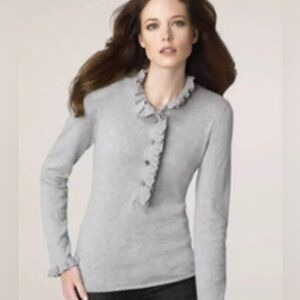Tory Burch 100 cashmere Gray Ruffle Crew Neck Sweater